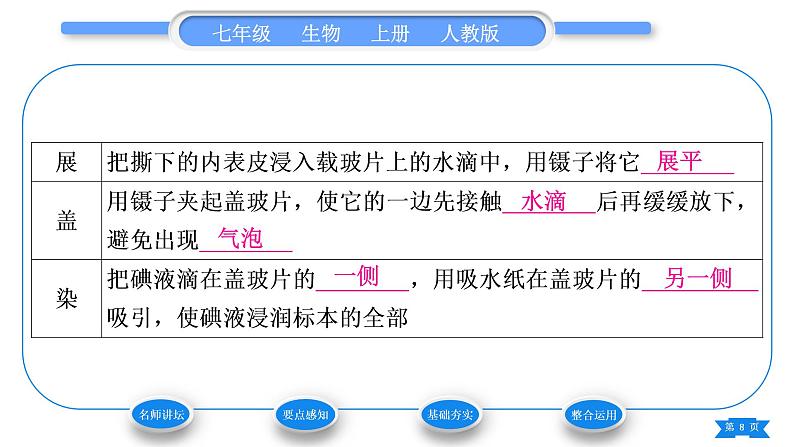 人教版七年级生物上第二单元生物体的结构层次第一章细胞是生命活动的基本单位第二节植物细胞习题课件第8页