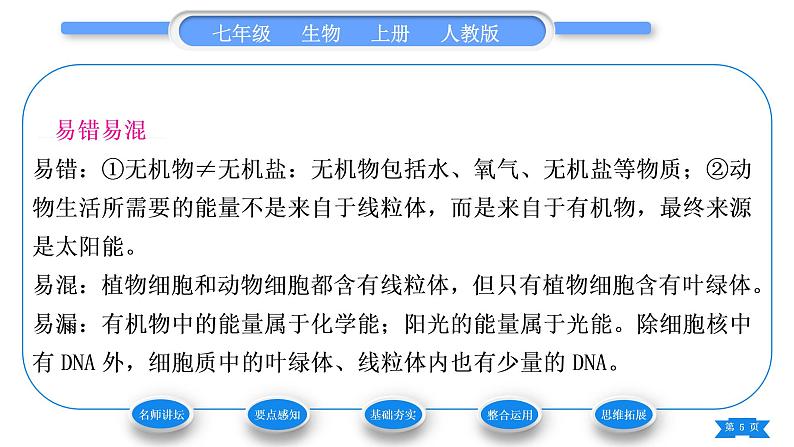 人教版七年级生物上第二单元生物体的结构层次第一章细胞是生命活动的基本单位第四节细胞的生活习题课件05