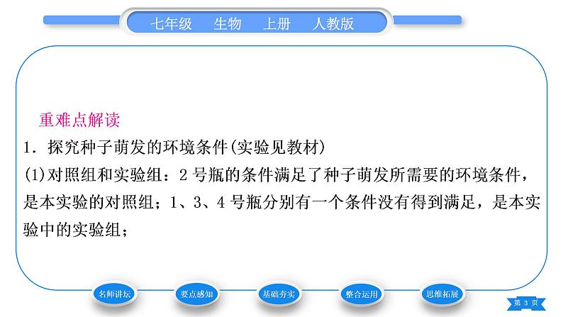 人教版七年级生物上第三单元生物圈中的绿色植物第二章被子植物的一生第一节种子的萌发习题课件03