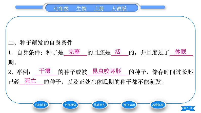 人教版七年级生物上第三单元生物圈中的绿色植物第二章被子植物的一生第一节种子的萌发习题课件07