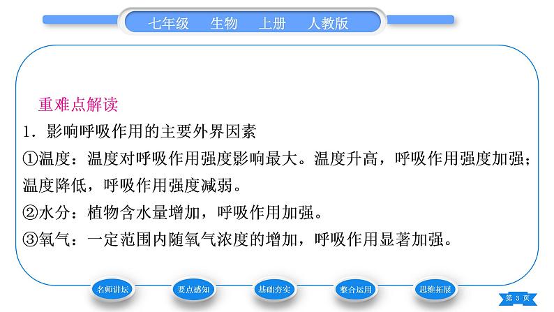 人教版七年级生物上第三单元生物圈中的绿色植物第五章绿色植物与生物圈中的碳—氧平衡第二节绿色植物的呼吸作用习题课件第3页