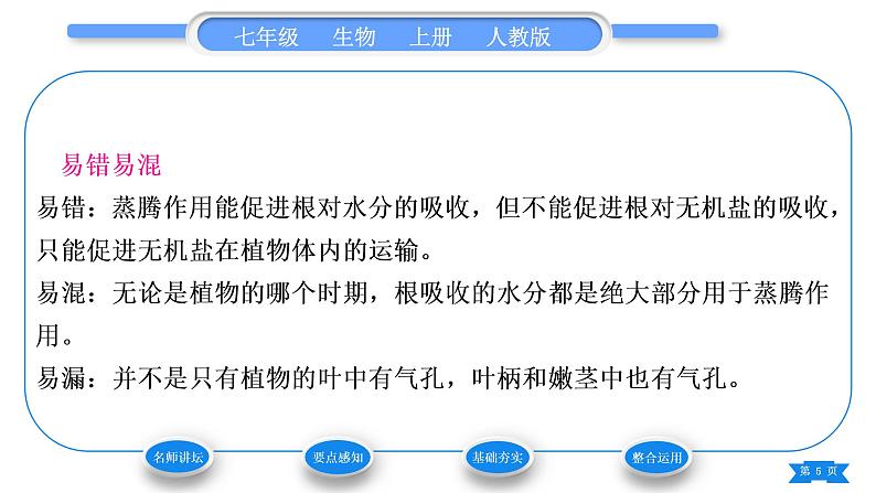 人教版七年级生物上第三单元生物圈中的绿色植物第三章绿色植物与生物圈的水循环习题课件05