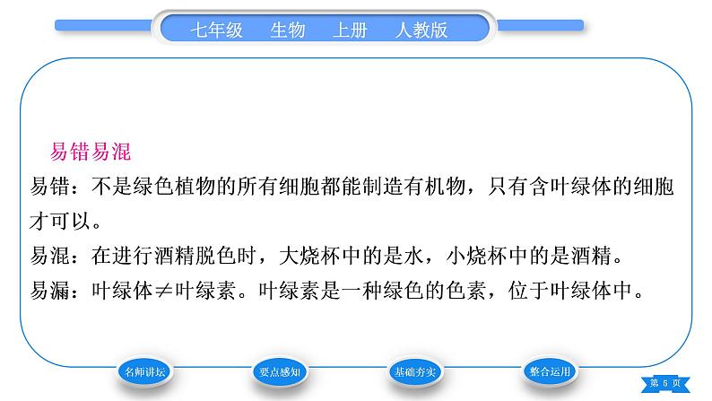 人教版七年级生物上第三单元生物圈中的绿色植物第四章绿色植物是生物圈中有机物的制造者习题课件05