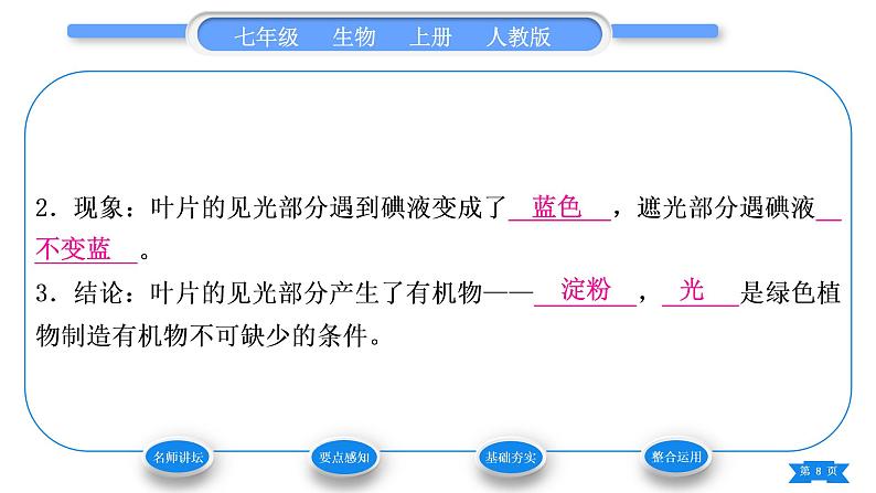 人教版七年级生物上第三单元生物圈中的绿色植物第四章绿色植物是生物圈中有机物的制造者习题课件08