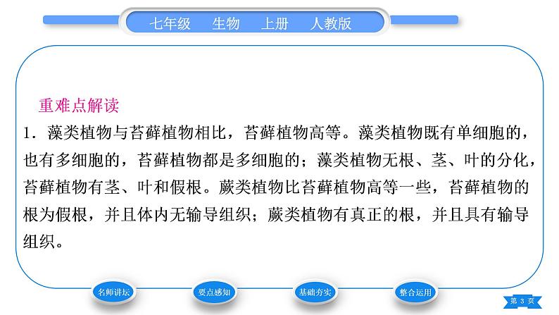 人教版七年级生物上第三单元生物圈中的绿色植物第一章生物圈中有哪些绿色植物第一节藻类、苔藓和蕨类植物习题课件03