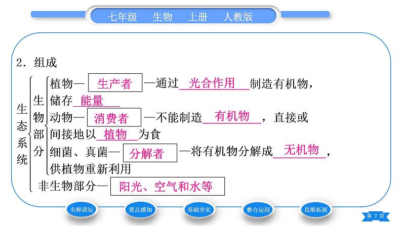 人教版七年级生物上第一单元生物和生物圈第二章了解生物圈第二节生物与环境组成生态系统习题课件07