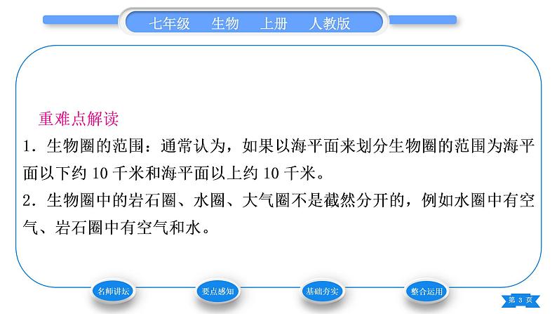 人教版七年级生物上第一单元生物和生物圈第二章了解生物圈第三节生物圈是最大的生态系统习题课件第3页