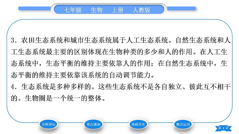 人教版七年级生物上第一单元生物和生物圈第二章了解生物圈第三节生物圈是最大的生态系统习题课件第4页