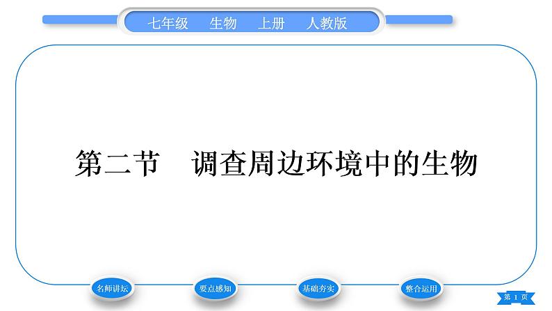 人教版七年级生物上第一单元生物和生物圈第一章认识生物第二节调查周边环境中的生物习题课件01