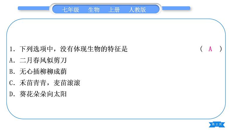 人教版七年级生物上期末复习专题(一)第一单元习题课件02