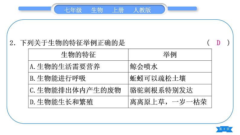 人教版七年级生物上期末复习专题(一)第一单元习题课件03