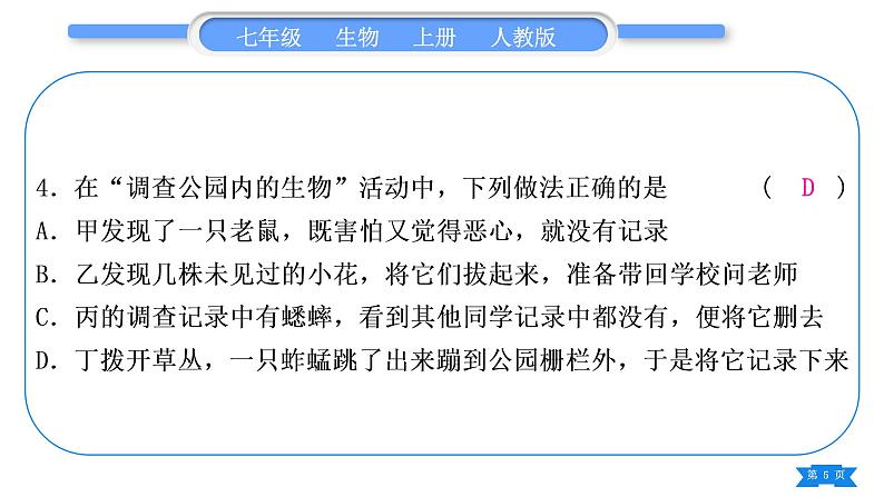 人教版七年级生物上期末复习专题(一)第一单元习题课件05