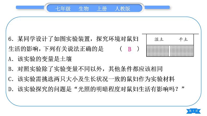 人教版七年级生物上期末复习专题(一)第一单元习题课件07