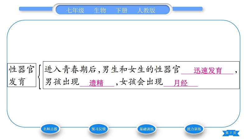 人教版七年级生物下第四单元第1章人的由来第3节青春期习题课件07