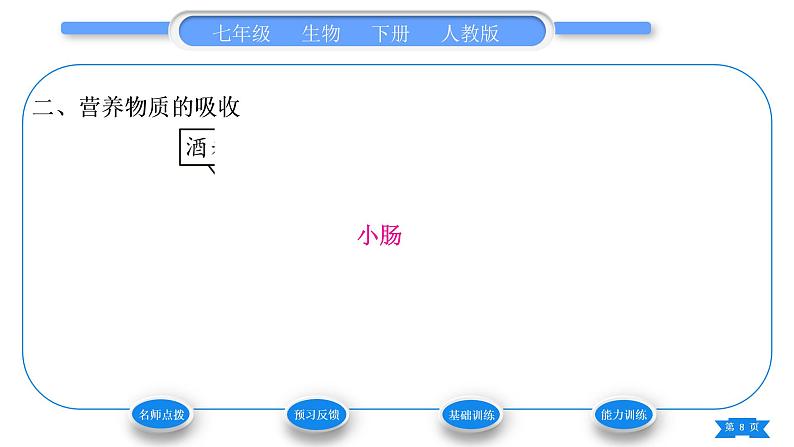 人教版七年级生物下第四单元第2章人体的营养第2节消化和吸收第2课时食物的消化过程和营养物质的吸收习题课件第8页