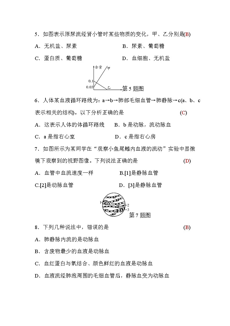 人教版七年级生物下册第四单元第四、五章检测题(word版，含答案)02