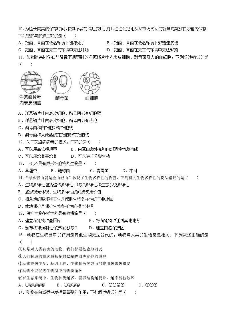 广东省韶关市乳源县2022-2023学年八年级上学期期中生物试题(含答案)第2页