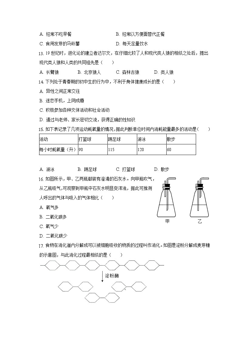 河南省新乡市封丘县城关镇初级中学2021-2022学年七年级下学期期中生物试卷(含答案)02