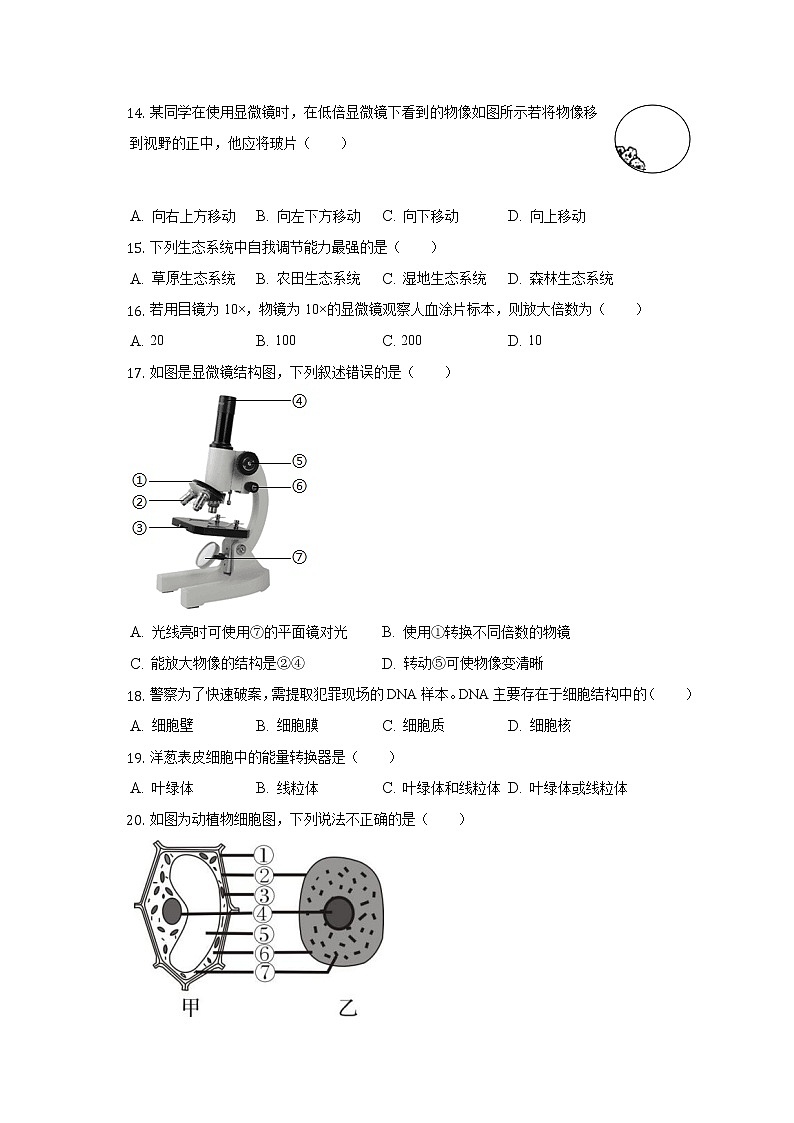 新疆吐鲁番市鄯善县吐峪沟学校2022-2023学年七年级上学期期中生物试卷(含答案)03