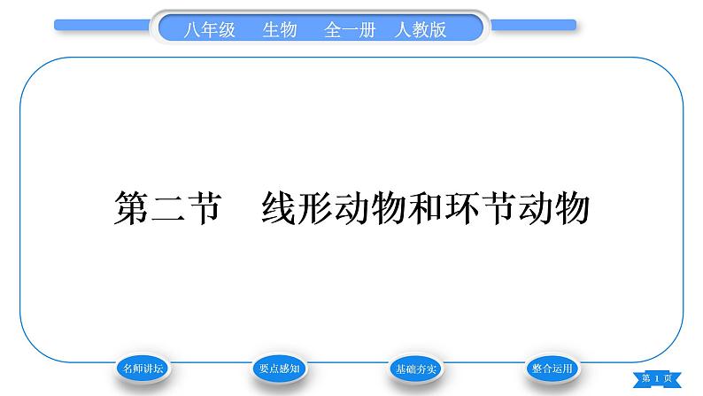 人教版八年级生物上第五单元生物圈中的其他生物第一章动物的主要类群第二节线形动物和环节动物习题课件第1页