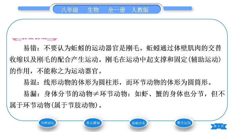 人教版八年级生物上第五单元生物圈中的其他生物第一章动物的主要类群第二节线形动物和环节动物习题课件第6页