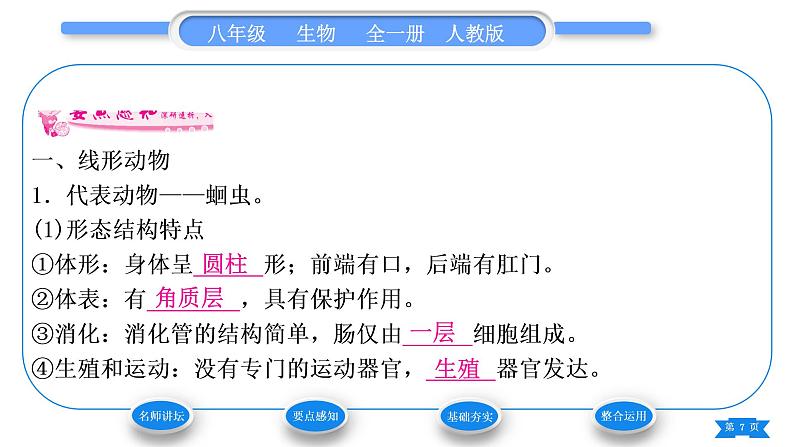 人教版八年级生物上第五单元生物圈中的其他生物第一章动物的主要类群第二节线形动物和环节动物习题课件第7页