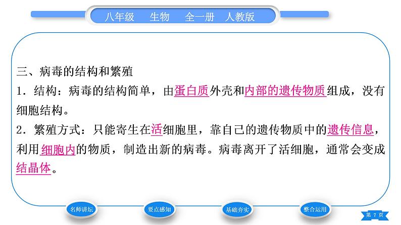 人教版八年级生物上第五单元生物圈中的其他生物第五章病毒习题课件07