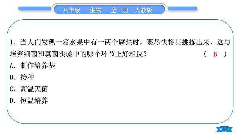 人教版八年级生物上第五单元生物圈中的其他生物专题三生物圈中的微生物习题课件02