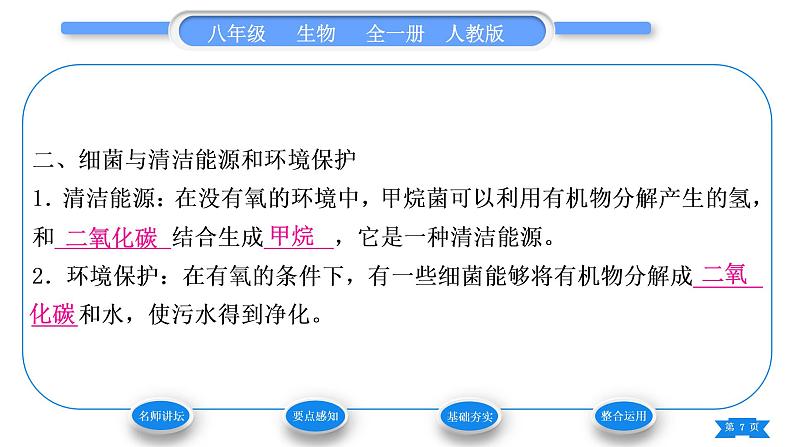 人教版八年级生物上第五单元生物圈中的其他生物第四章细菌和真菌第五节人类对细菌和真菌的利用第2课时细菌、真菌与疾病防治　清洁能源和环境保护习题课件07