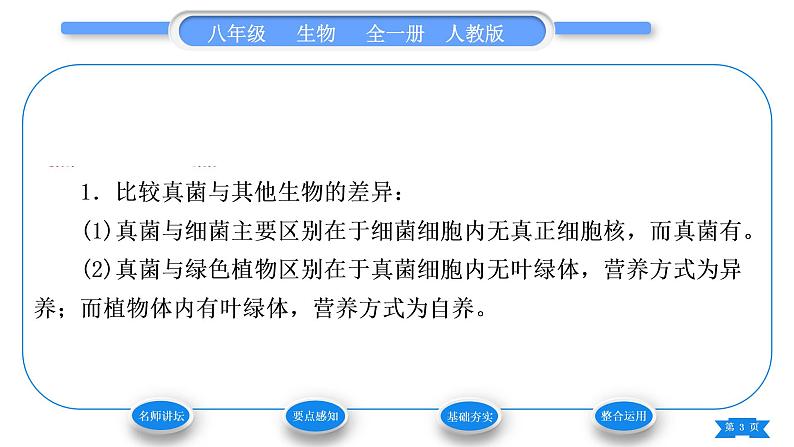人教版八年级生物上第五单元生物圈中的其他生物第四章细菌和真菌第三节真菌习题课件03