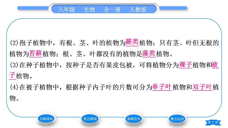 人教版八年级生物上第六单元生物的多样性及其保护第一章根据生物的特征进行分类第一节尝试对生物进行分类习题课件第7页