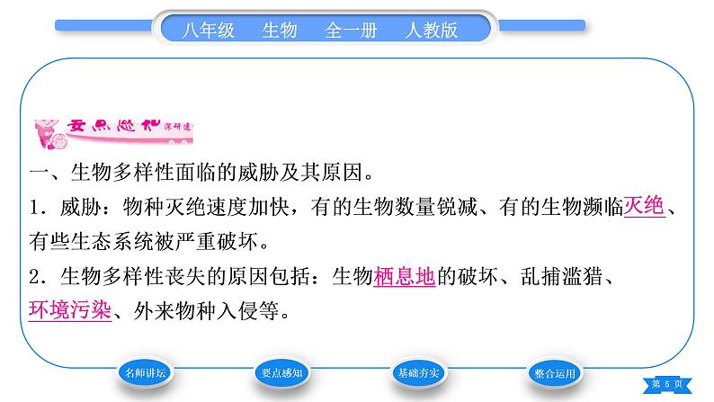 人教版八年级生物上第六单元生物的多样性及其保护第三章保护生物的多样性习题课件第5页