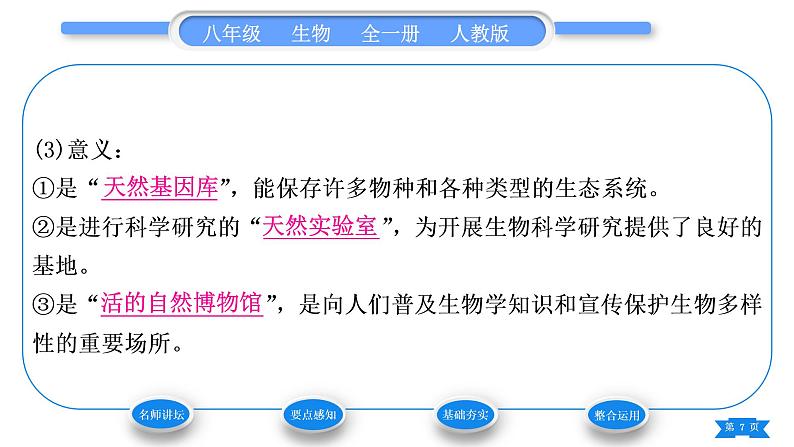 人教版八年级生物上第六单元生物的多样性及其保护第三章保护生物的多样性习题课件07