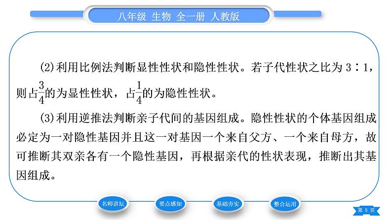 人教版八年级生物下第七单元生物圈中生命的延续和发展第二章生物的遗传与变异第三节基因的显性和隐性第1课时孟德尔的豌豆杂交实验习题课件第5页