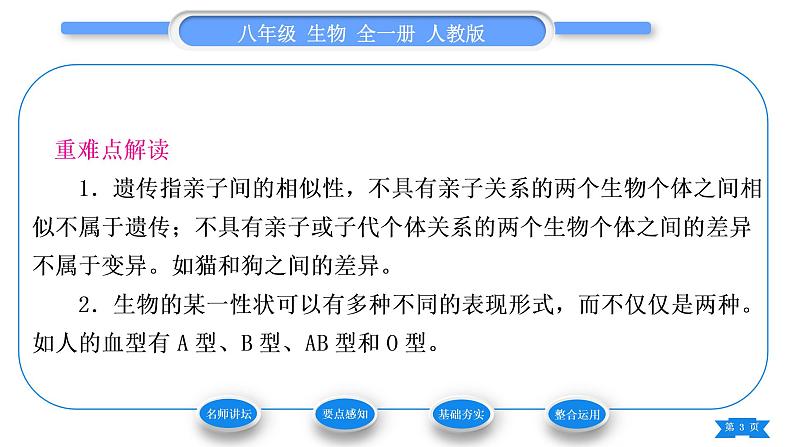 人教版八年级生物下第七单元生物圈中生命的延续和发展第二章生物的遗传与变异第一节基因控制生物的性状习题课件第3页