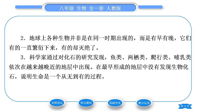 人教版八年级生物下第七单元生物圈中生命的延续和发展第三章生命起源和生物进化第二节生物进化的历程习题课件第4页