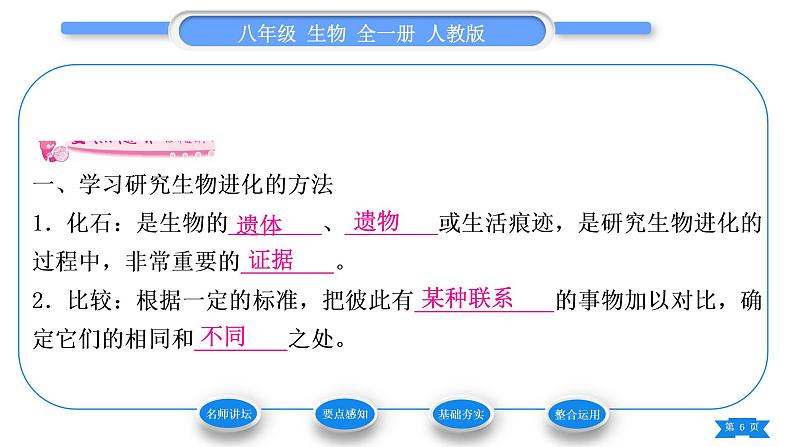 人教版八年级生物下第七单元生物圈中生命的延续和发展第三章生命起源和生物进化第二节生物进化的历程习题课件第6页