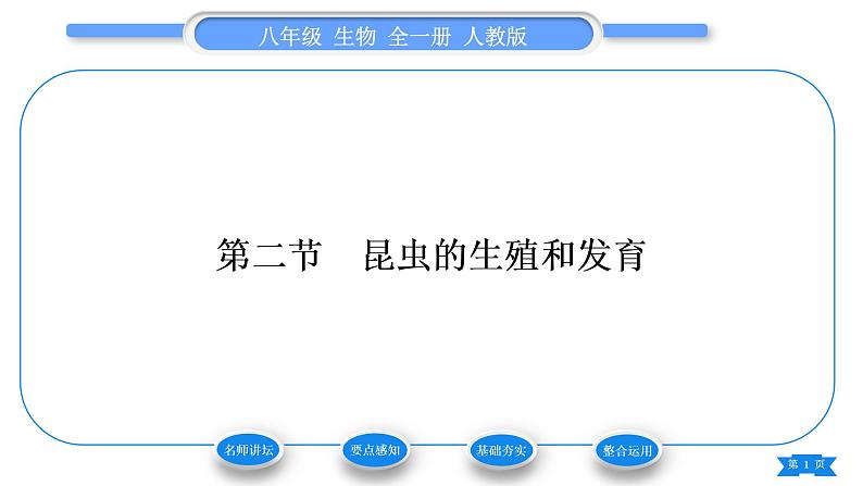 人教版八年级生物下第七单元生物圈中生命的延续和发展第一章生物的生殖和发育第二节昆虫的生殖和发育习题课件01