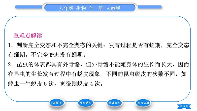 人教版八年级生物下第七单元生物圈中生命的延续和发展第一章生物的生殖和发育第二节昆虫的生殖和发育习题课件03