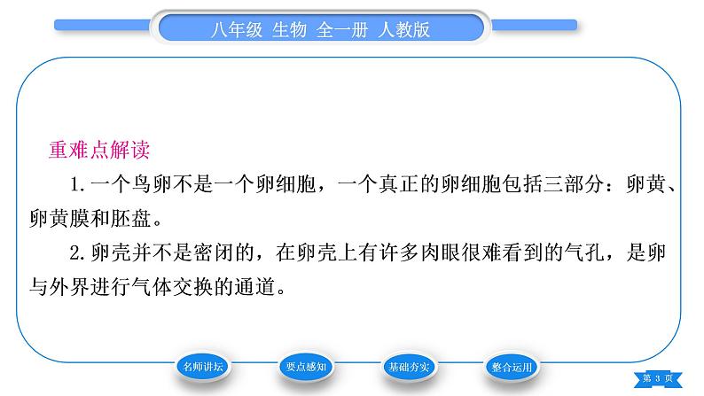 人教版八年级生物下第七单元生物圈中生命的延续和发展第一章生物的生殖和发育第四节鸟的生殖和发育习题课件第3页