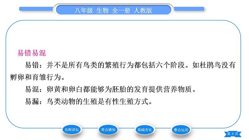 人教版八年级生物下第七单元生物圈中生命的延续和发展第一章生物的生殖和发育第四节鸟的生殖和发育习题课件第5页