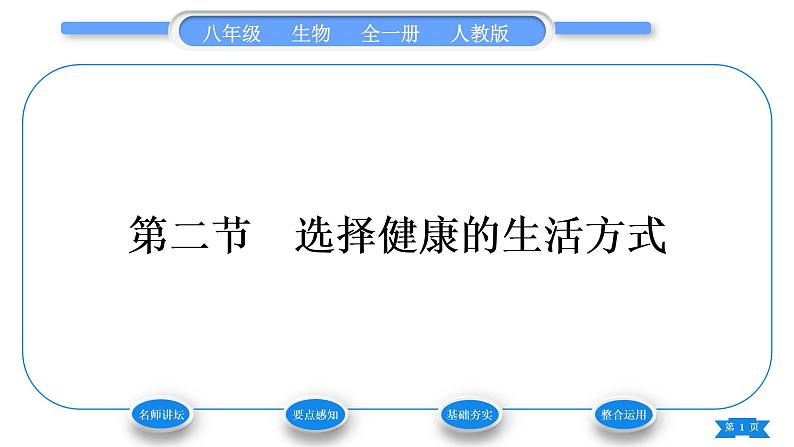 人教版八年级生物下第八单元健康地生活第三章了解自已增进健康第二节选择健康的生活方式习题课件01