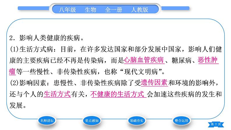 人教版八年级生物下第八单元健康地生活第三章了解自已增进健康第二节选择健康的生活方式习题课件07