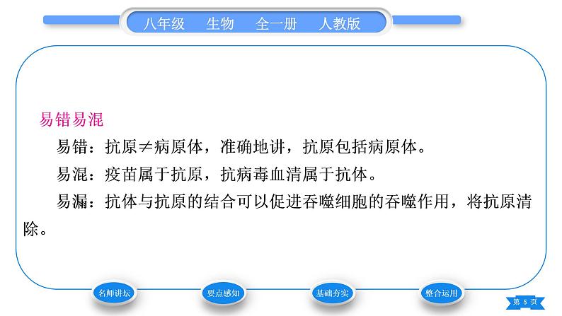 人教版八年级生物下第八单元健康地生活第一章传染病和免疫第二节免疫与计划免疫第1课时人体的三道防线习题课件05