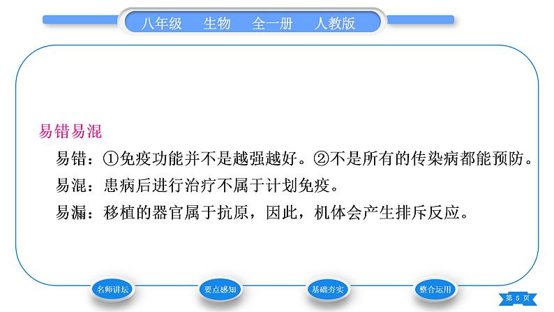 人教版八年级生物下第八单元健康地生活第一章传染病和免疫第二节免疫与计划免疫第2课时免疫与计划免疫习题课件05