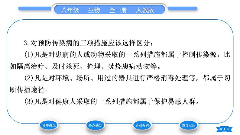 人教版八年级生物下第八单元健康地生活第一章传染病和免疫第一节传染病及其预防习题课件第4页