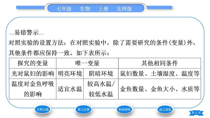 北师大版七年级生物上第1单元认识生命第2章探索生命第2节生物学研究的基本方法习题课件05