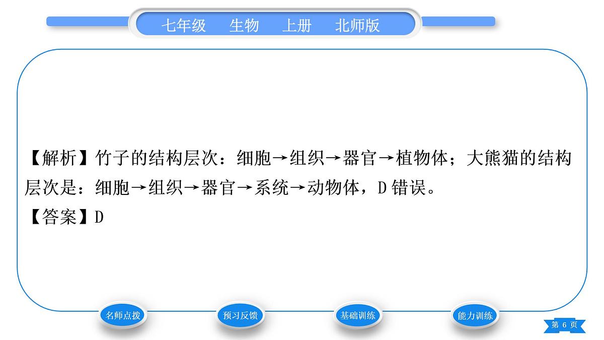 北师大版七年级生物上第2单元生物体的结构第4章生物体的结构层次第2节生物体的器官、系统习题课件第6页