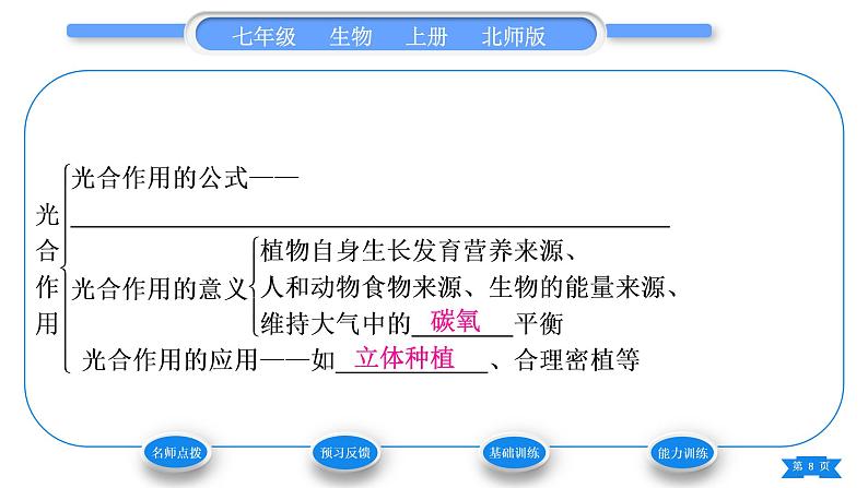 北师大版七年级生物上第3单元生物圈中的绿色植物第5章绿色开花植物的生活方式第2课时叶片的结构和光合作用的概念、意义和应用习题课件第8页