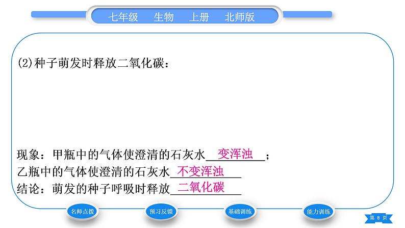 北师大版七年级生物上第3单元生物圈中的绿色植物第5章绿色开花植物的生活方式第2节呼吸作用习题课件08